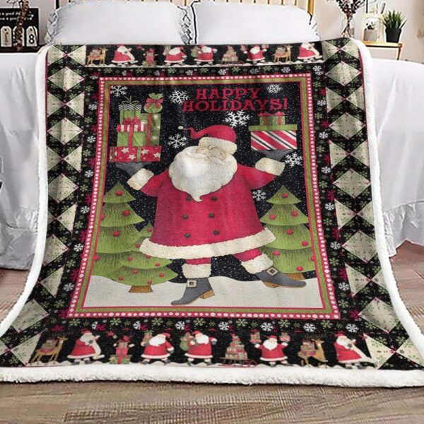 Happy Holidays Christmas Fleece Blanket Sherpa Blanket