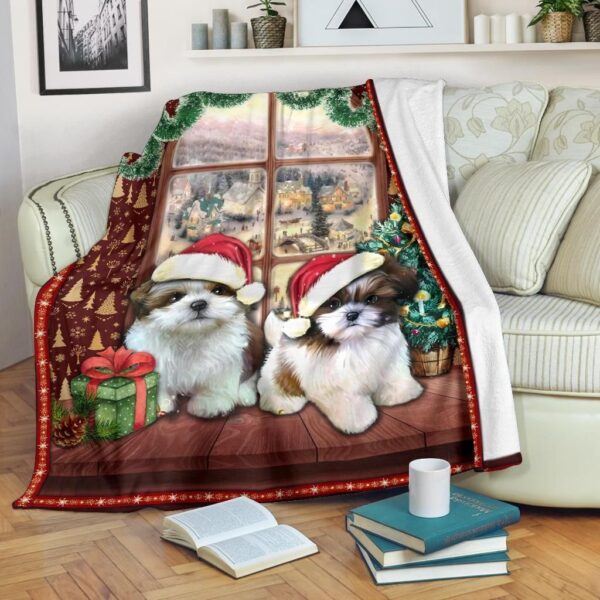 Cute Two Puppies Shih Tzu Fleece Blanket Sherpa Blanket