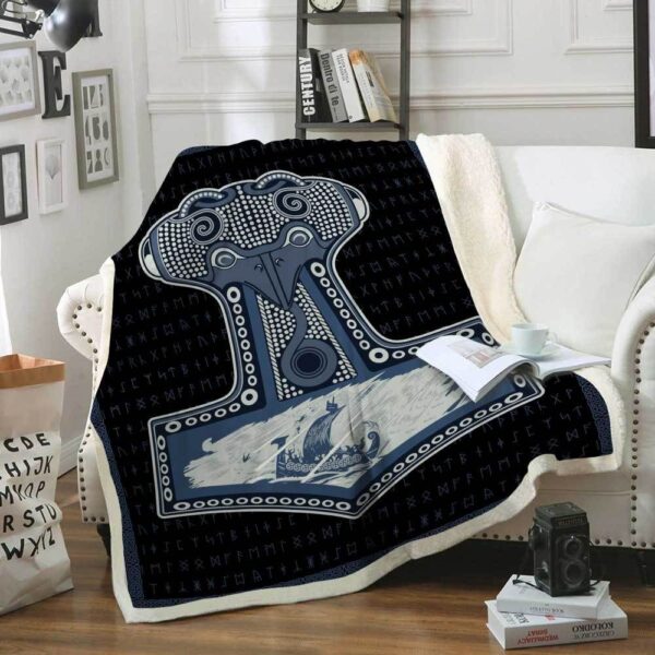 Thor Hammer Mjolnir Ship Viking Fleece Blanket Sherpa Blanket