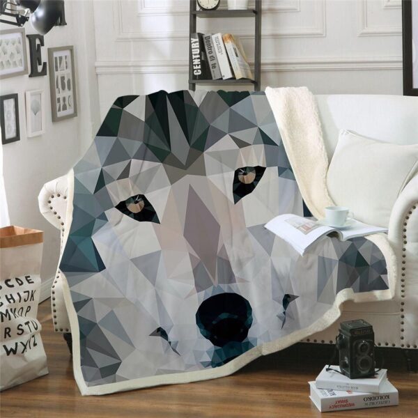 Geometric Wolf Fleece Blanket Sherpa Blanket