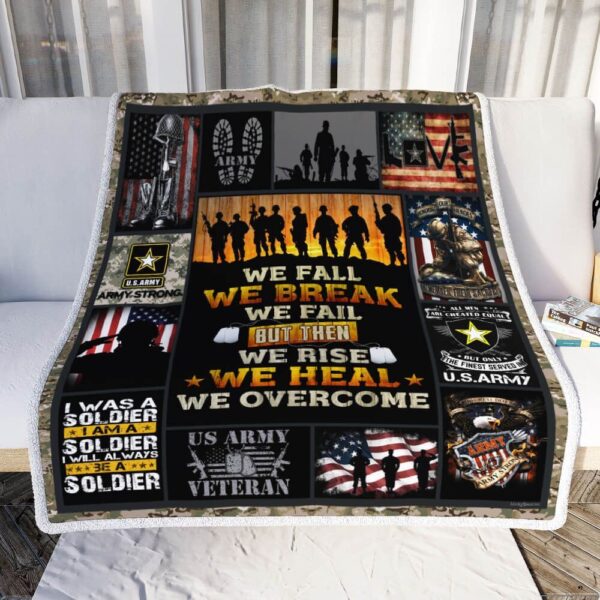 US Army Veteran We Rise We Heal We Overcome Fleece Blanket Sherpa Blanket