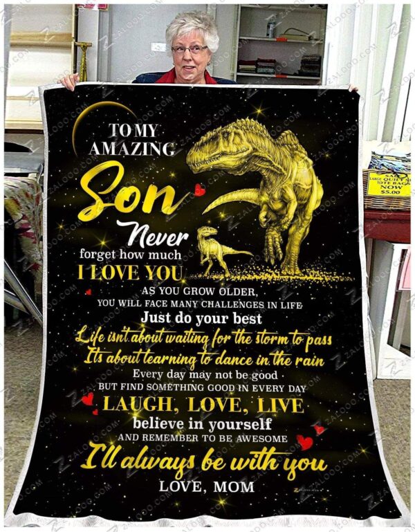 Dinosaur Son Mom I Will Always Be With You Fleece Blanket Sherpa Blanket
