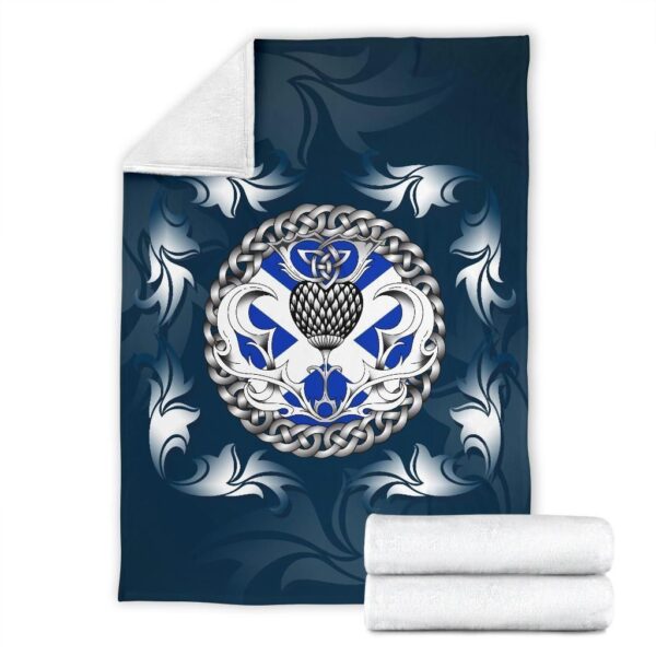 Scottish Flag And Celtic Thistle Blue Fleece Blanket Sherpa Blanket
