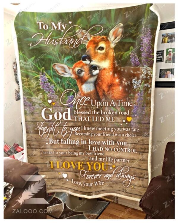 Deer To My Husband God Blessed The Broken Road Fleece Blanket Sherpa Blanket