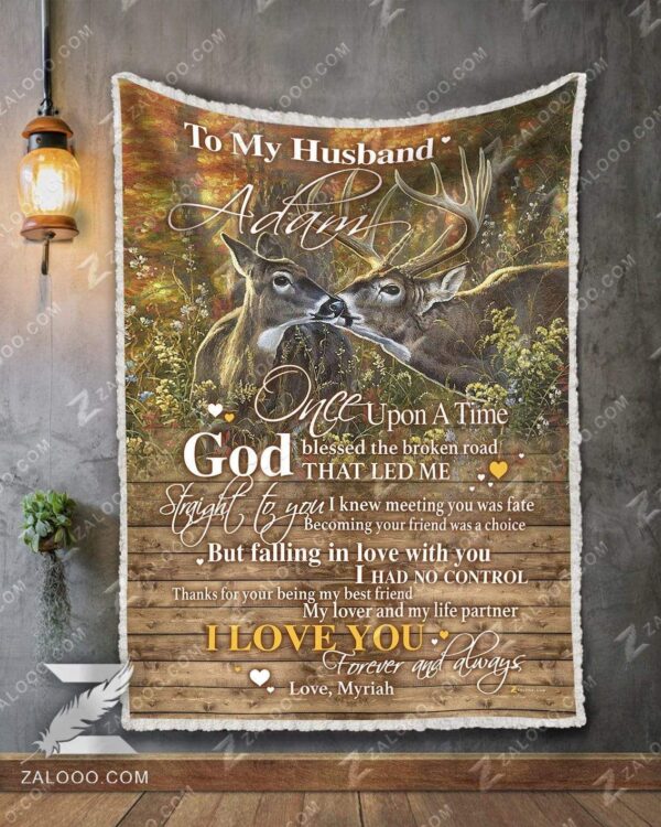 Deer To My Husband Adam God Blessed The Broken Road Fleece Blanket Sherpa Blanket