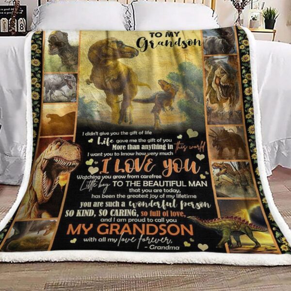 To My Grandson Dinosaur Sunflower Fleece Blanket Sherpa Blanket