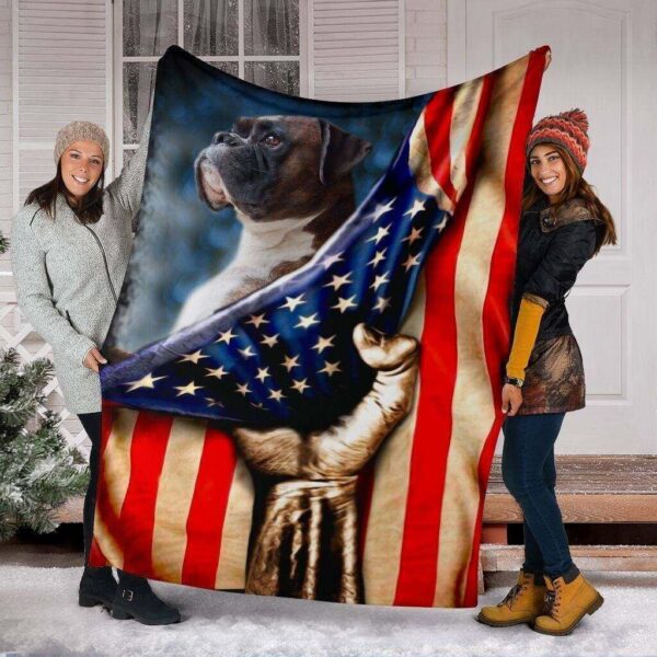 Boxer And USA Flag Fleece Blanket Sherpa Blanket