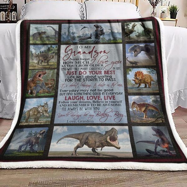 To My Grandson Dinosaur Fleece Blanket Sherpa Blanket