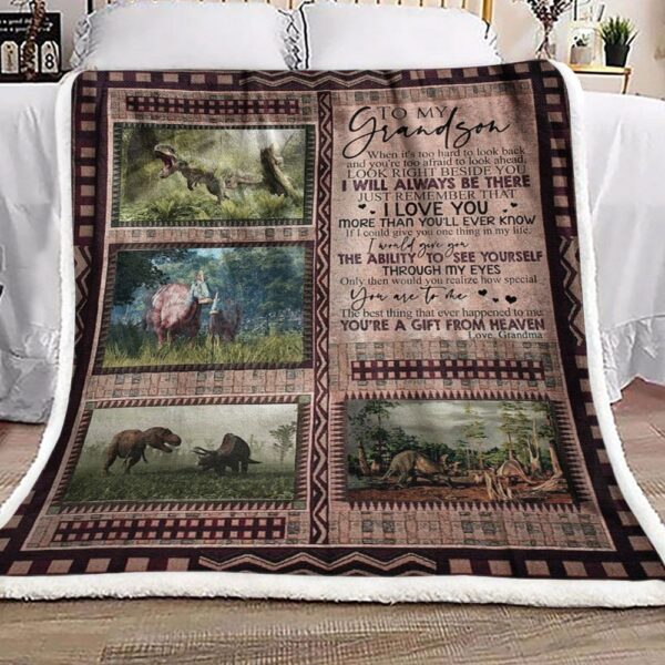Grandma To Grandson Dinosaur Fleece Blanket Sherpa Blanket