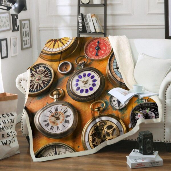 Clock And Compass Fleece Blanket Sherpa Blanket