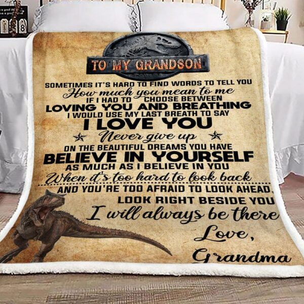Dinosaurs To My Grandson Love Grandma Fleece Blanket Sherpa Blanket