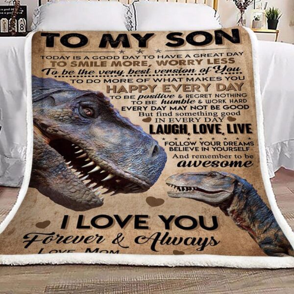 Dinosaurs To My Son From Mom Fleece Blanket Sherpa Blanket