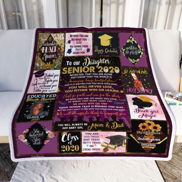 Our Daughter Senior 2020 Black Woman Mom And Dad Fleece Blanket Sherpa Blanket