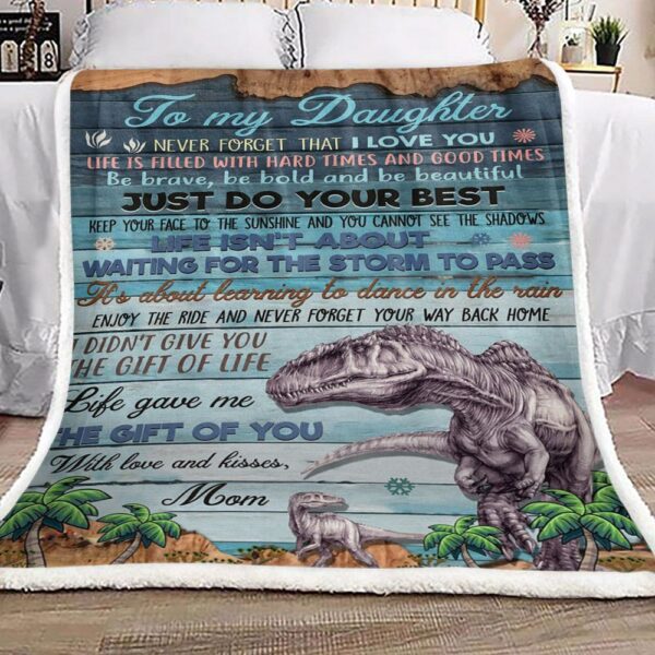 Dinosaurs To My Daughter Kisses Mom Fleece Blanket Sherpa Blanket