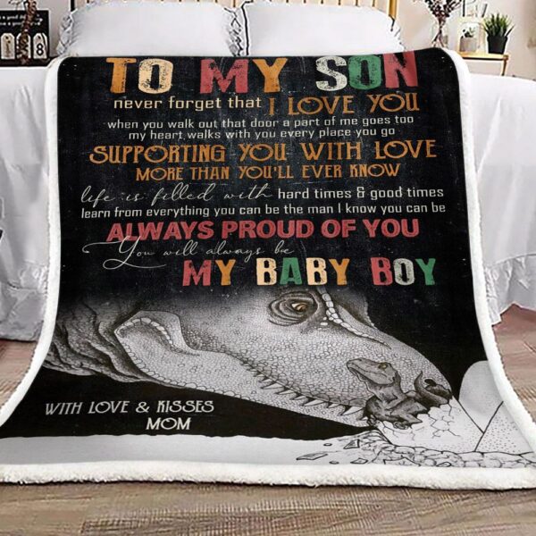 Dinosaur To My Son Kisses Mom Fleece Blanket Sherpa Blanket