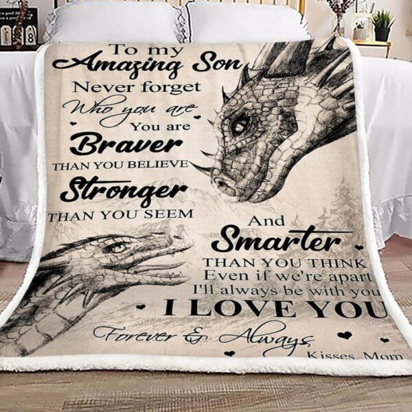 Dinosaurs To My Amazing Son Kisses From Mom Fleece Blanket Sherpa Blanket