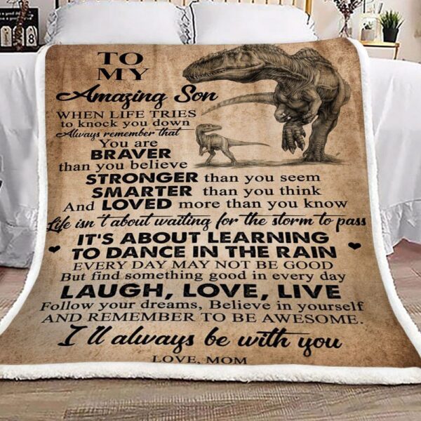Dinosaurs To My Son Love Mom Fleece Blanket Sherpa Blanket