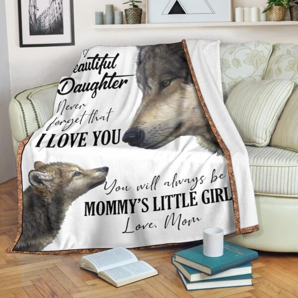 To My Daughter Love Mom Wolf Fleece Blanket Sherpa Blanket