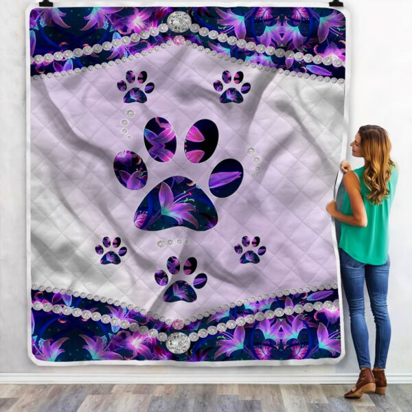 Paw Gemstone And Flower Fleece Blanket Sherpa Blanket