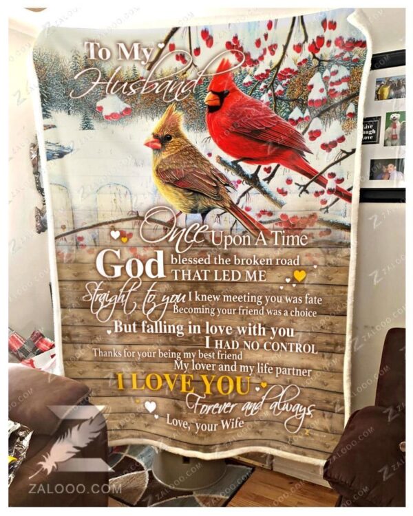 Cardinal To My Husband God Blessed The Broken Road Fleece Blanket Sherpa Blanket