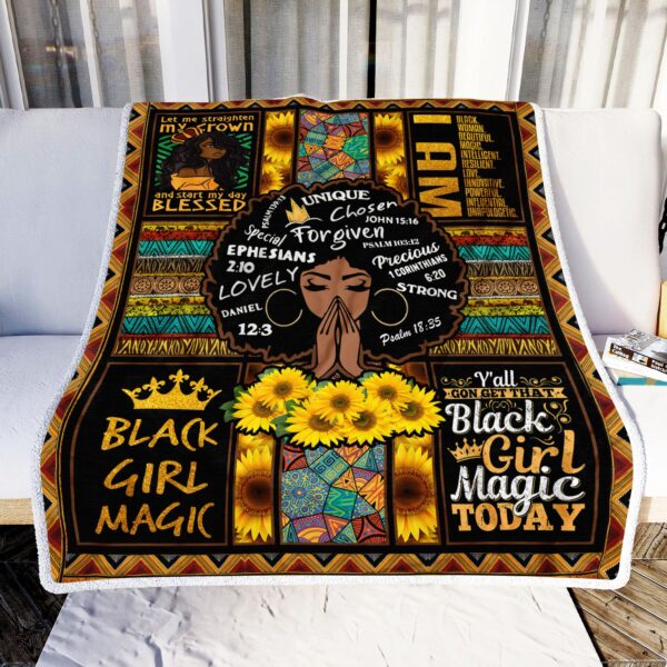 Sunflower Black Girl Fleece Blanket Sherpa Blanket