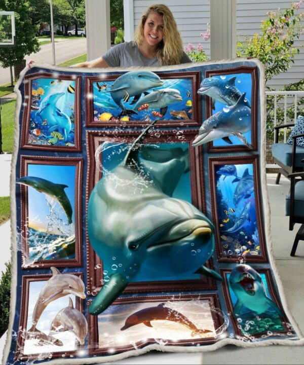 Dolphin 3D Printed Fleece Blanket Sherpa Blanket