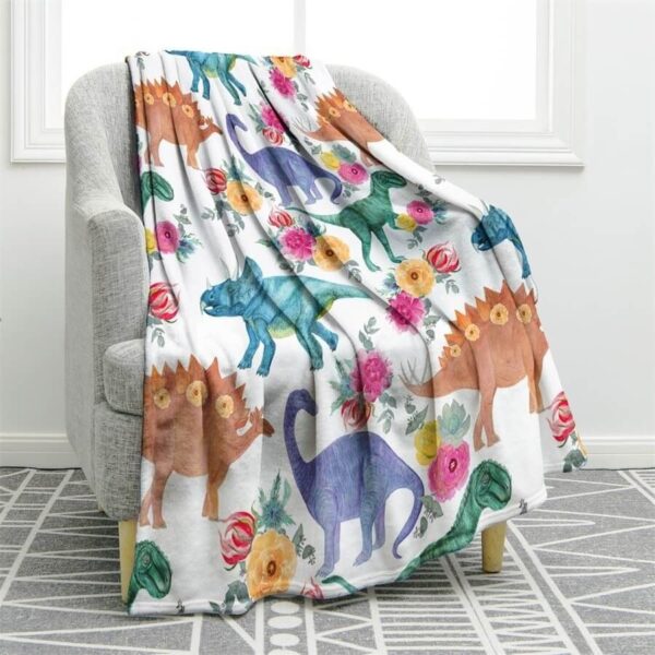 Dinosaur Colorful Floral Fleece Blanket Sherpa Blanket