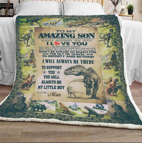 Dinosaur To My Amazing Son Fleece Blanket Sherpa Blanket
