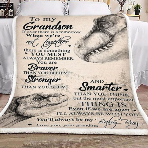 Grandma To Grandson Dinosaur Fleece Blanket Sherpa Blanket