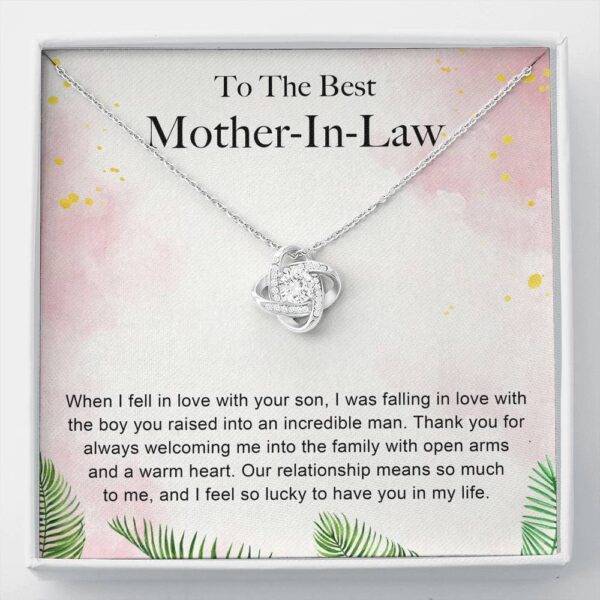 To The Best Mother In Law "Warm Heart-Pb" Love Knot Necklace Gift Set