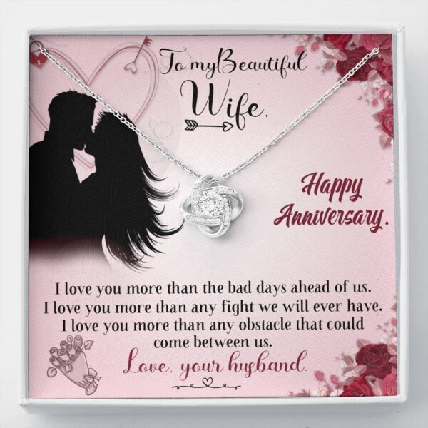 To My Beautiful Wife "Any Fight" Love Knot Necklace Anniversary Gift Set