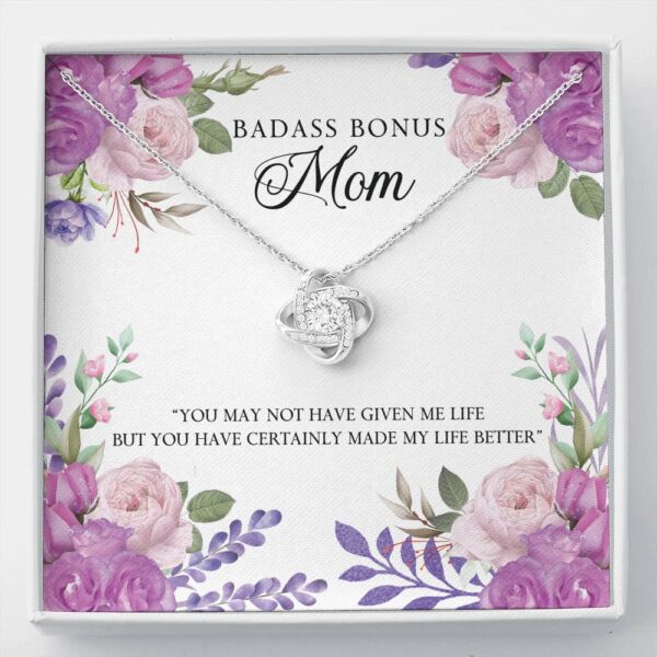 To My Badass Bonus Mom "Life-So" Love Knot Necklace Gift Set