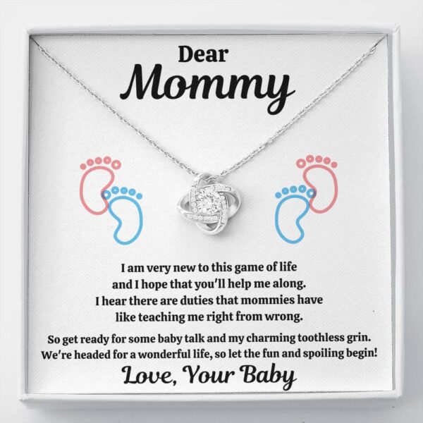 Dear Mommy "Spoiling Baby-Feet White" Love Knot Necklace Gift Set
