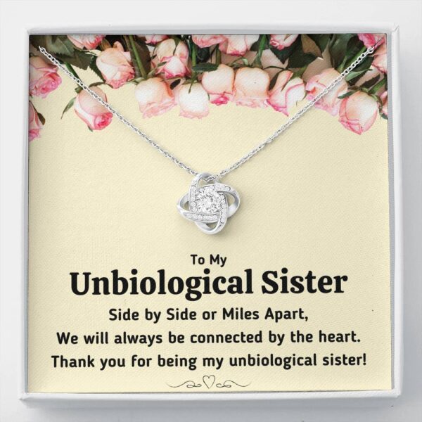 To My Unbiological Sister "Connected By The Heart" Love Knot Necklace Gift Set