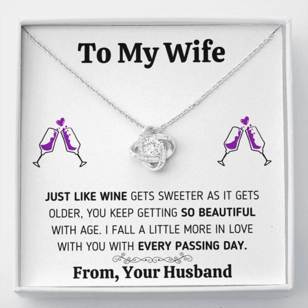 To My Wife "Just Like Wine" Love Knot Necklace Gift Set