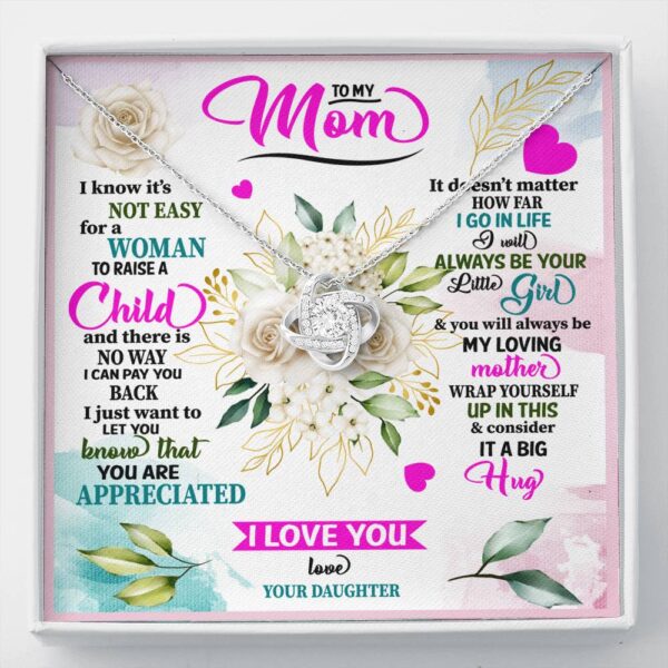 To My Mom From Daughter "Raise" Love Knot Necklace Gift Set