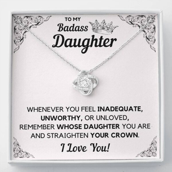 To My Badass Daughter Crown Decoration Love Knot Necklace Gift Set