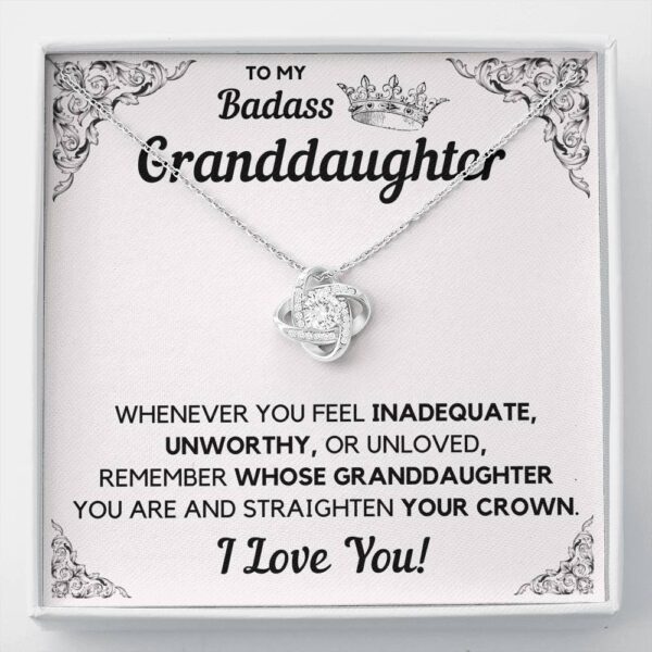 To My Badass Granddaughter Crown Decoration Love Knot Necklace Gift Set