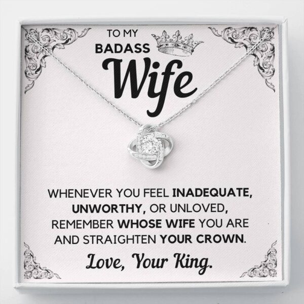 To My Badass Wife Crown Decoration Love Knot Necklace Gift Set