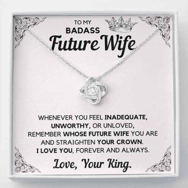 To My Badass Future Wife Crown Love Knot Necklace Gift Set