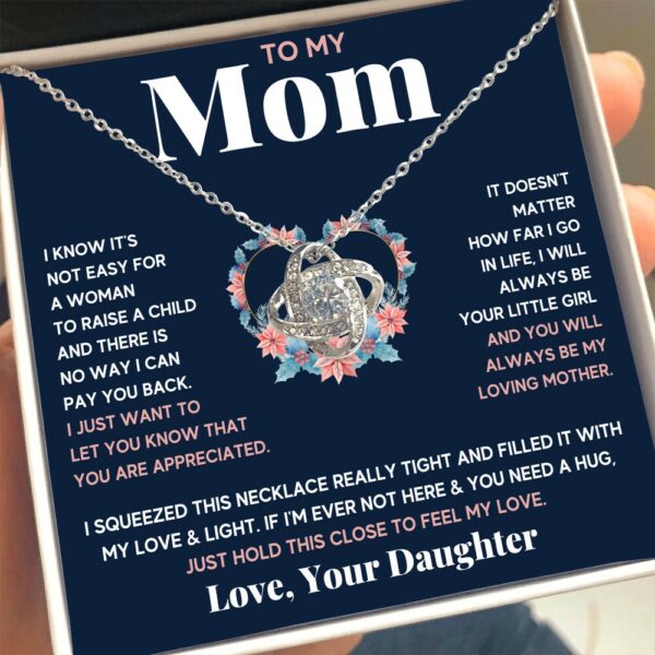 To My Mom From Daughter Squeeze Love Knot Necklace Gift Set