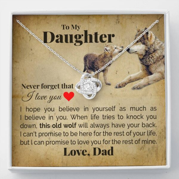To My Daughter "This Old Wolf" Love Knot Necklace Gift Set