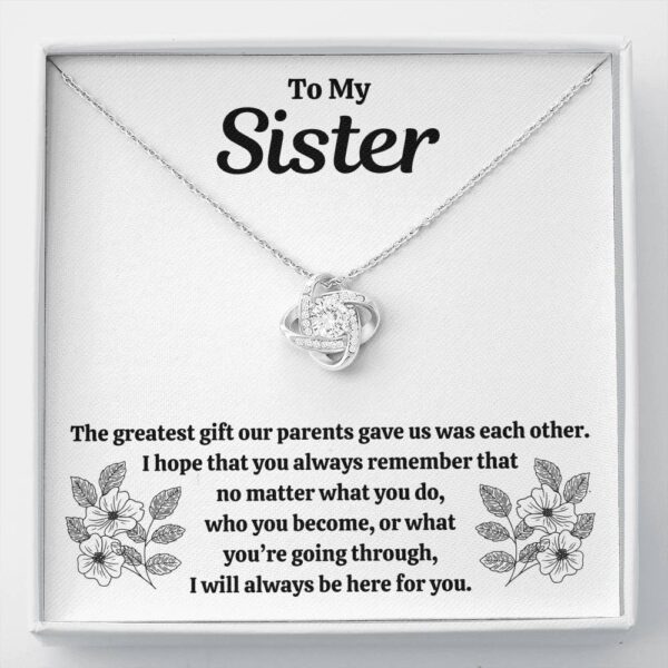 To My Sister "Our Parents" Love Knot Necklace Gift Set