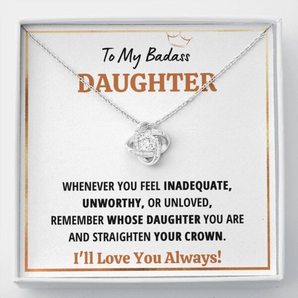 To My Badass Daughter Crown Love Knot Necklace Gift Set