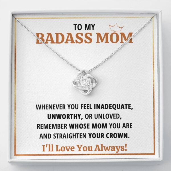 To My Badass Mom Crown Love Knot Necklace Gift Set