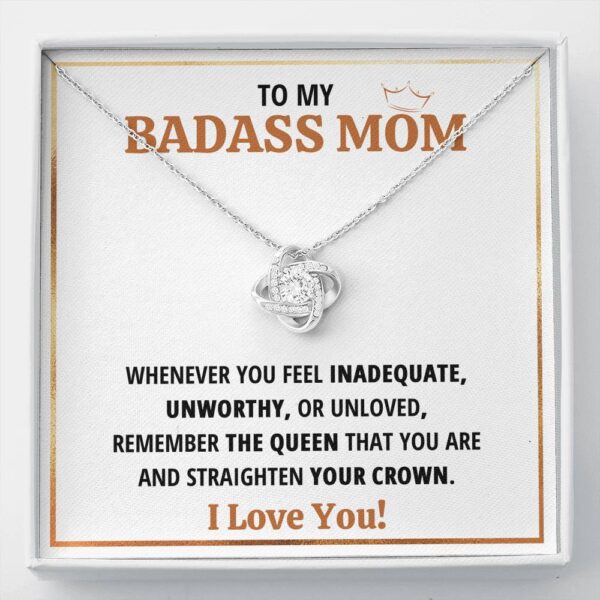 To My Badass Mom Queen Love Knot Necklace Gift Set