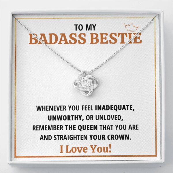 To My Badass Bestie Queen Love Knot Necklace Gift Set