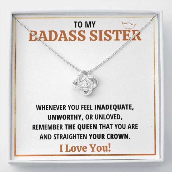 To My Badass Sister Queen Love Knot Necklace Gift Set