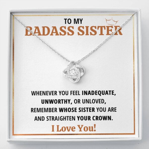 To My Badass Sister Crown Love Knot Necklace Gift Set