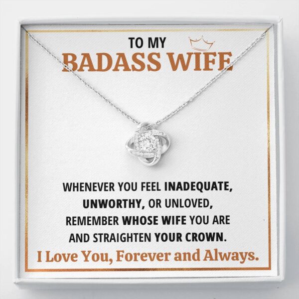 To My Badass Wife Crown Love Knot Necklace Gift Set